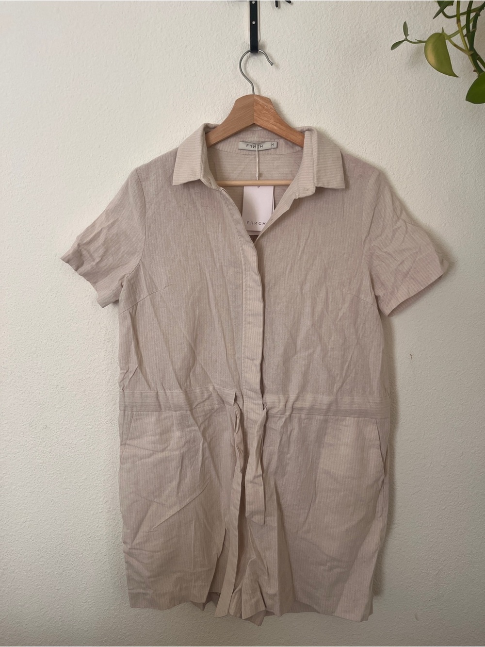 FRNCH Light Beige Button-Front Collared Romper